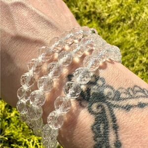 8mm Clear Quartz Multi Faceted Beaded Bracelet